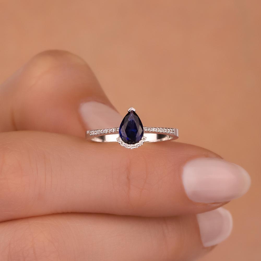 Safir Yüzükler 1,09 Karat Laboratuvar Pırlanta Royale Safir Yüzük