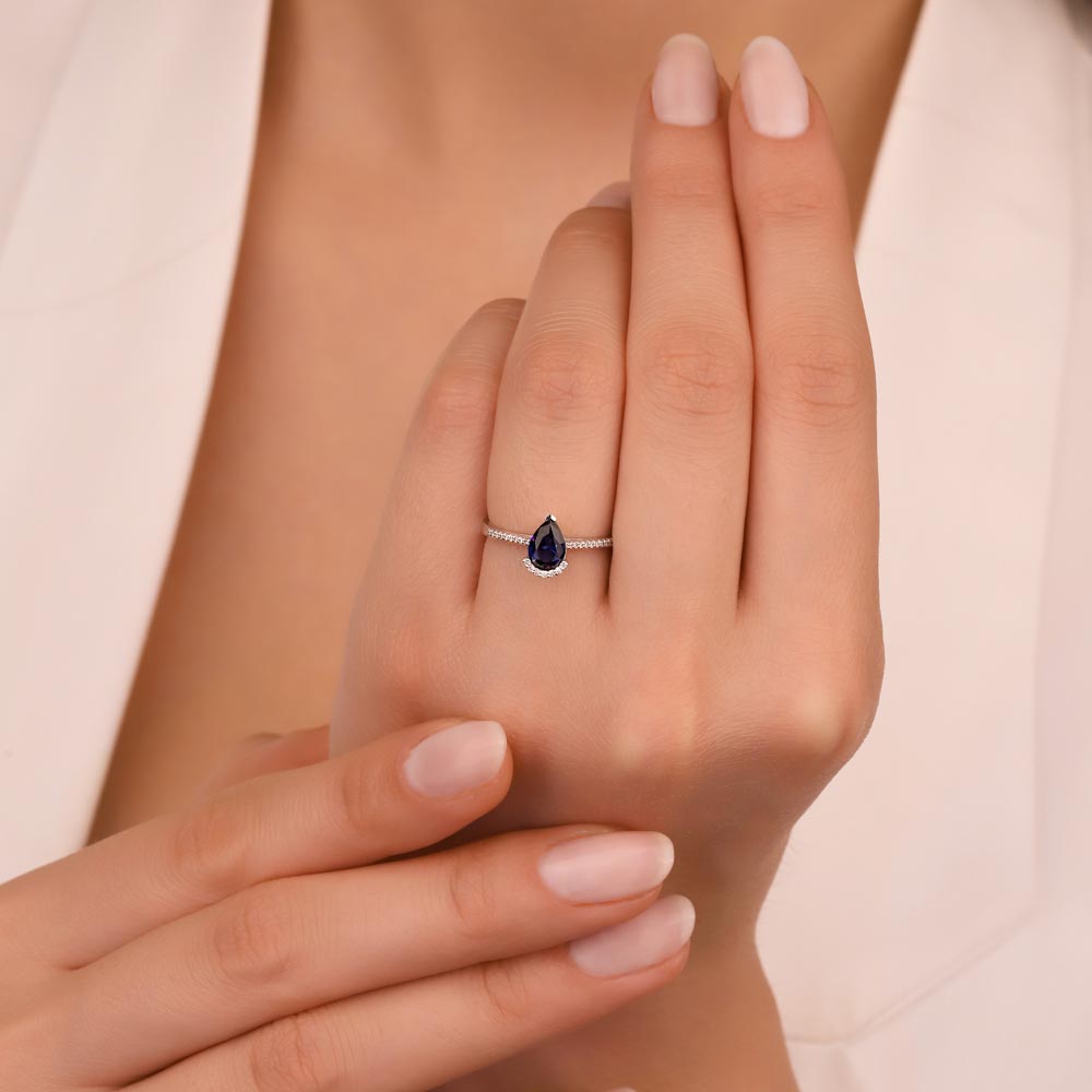 Safir Yüzükler 1,09 Karat Laboratuvar Pırlanta Royale Safir Yüzük