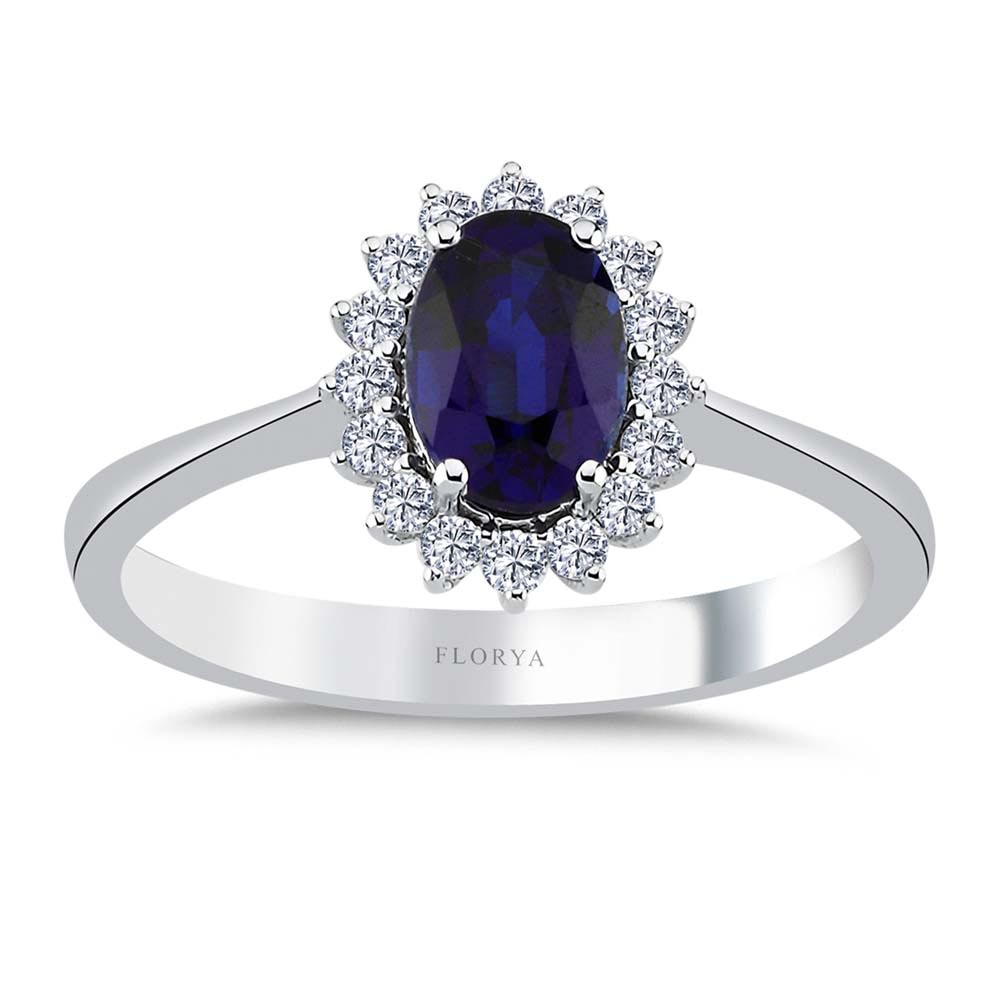 Safir Yüzükler 1,30 Karat Laboratuvar Pırlanta Oval Royale Safir Yüzük