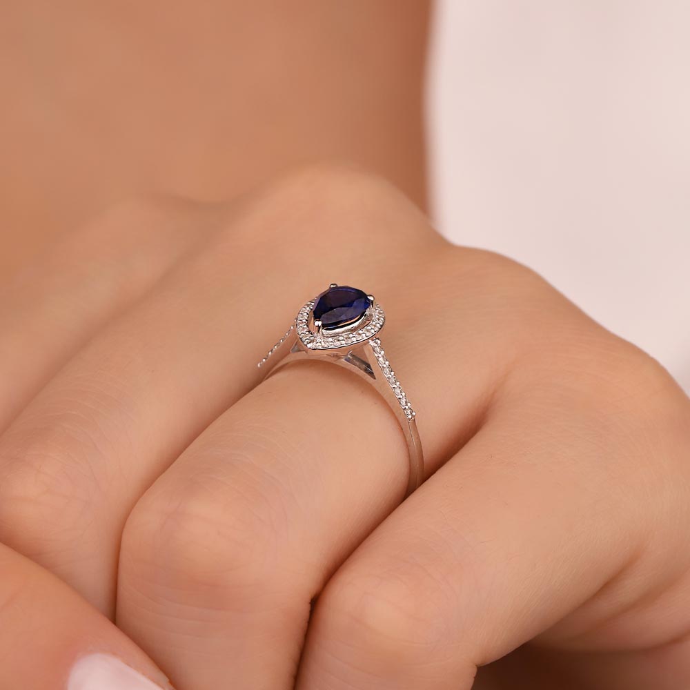 Safir Yüzükler 1,43 Karat Laboratuvar Pırlanta Damla Royale Safir Yüzük
