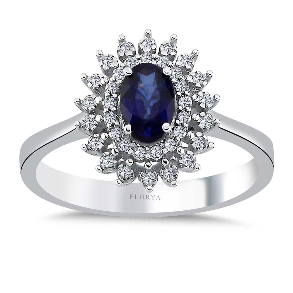 Safir Yüzükler 1,07 Karat Laboratuvar Pırlanta Oval Royale Safir Yüzük