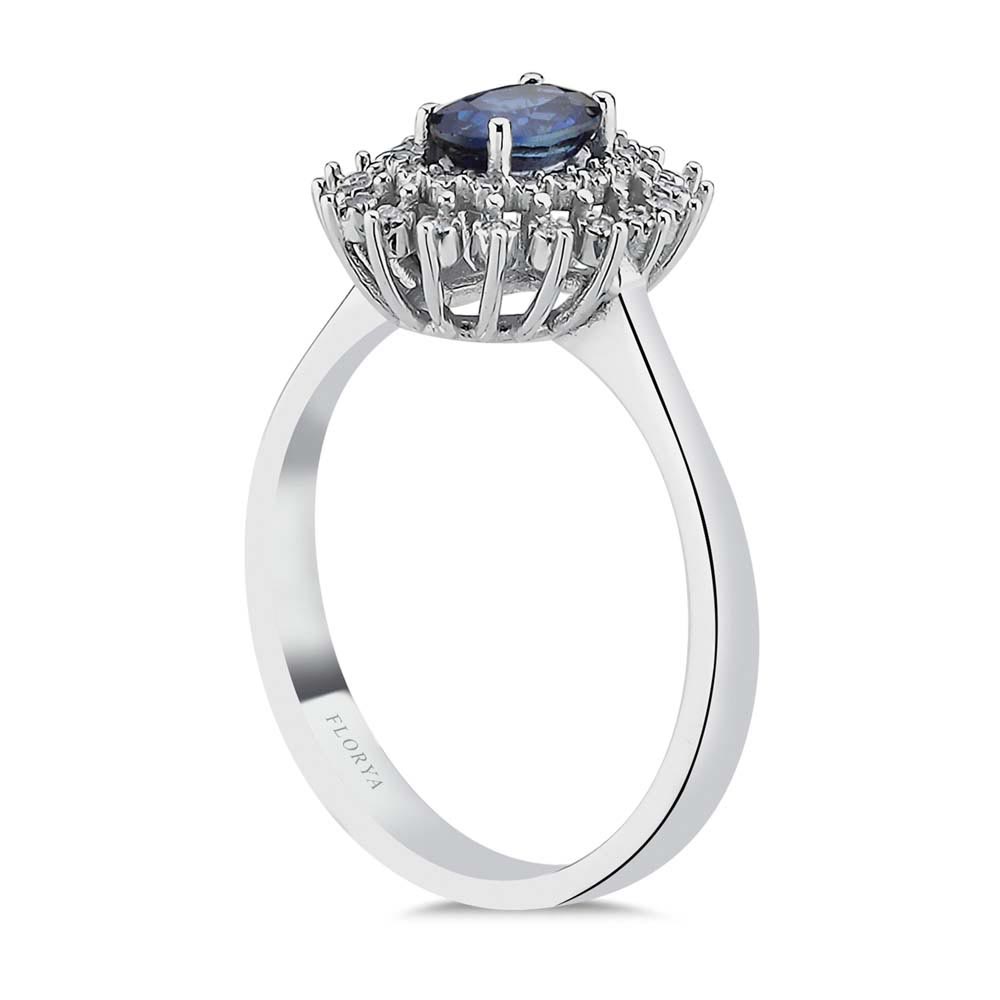 Safir Yüzükler 1,07 Karat Laboratuvar Pırlanta Oval Royale Safir Yüzük