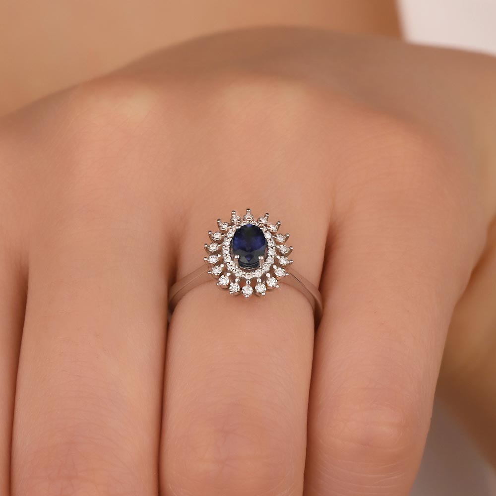 Safir Yüzükler 1,07 Karat Laboratuvar Pırlanta Oval Royale Safir Yüzük