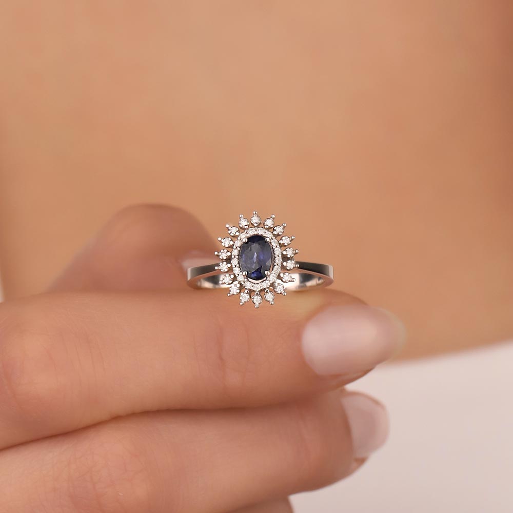 Safir Yüzükler 1,07 Karat Laboratuvar Pırlanta Oval Royale Safir Yüzük