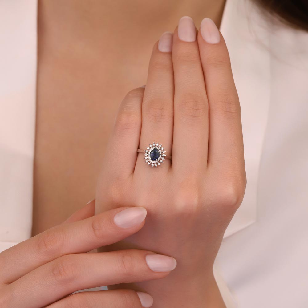 Safir Yüzükler 1,07 Karat Laboratuvar Pırlanta Oval Royale Safir Yüzük