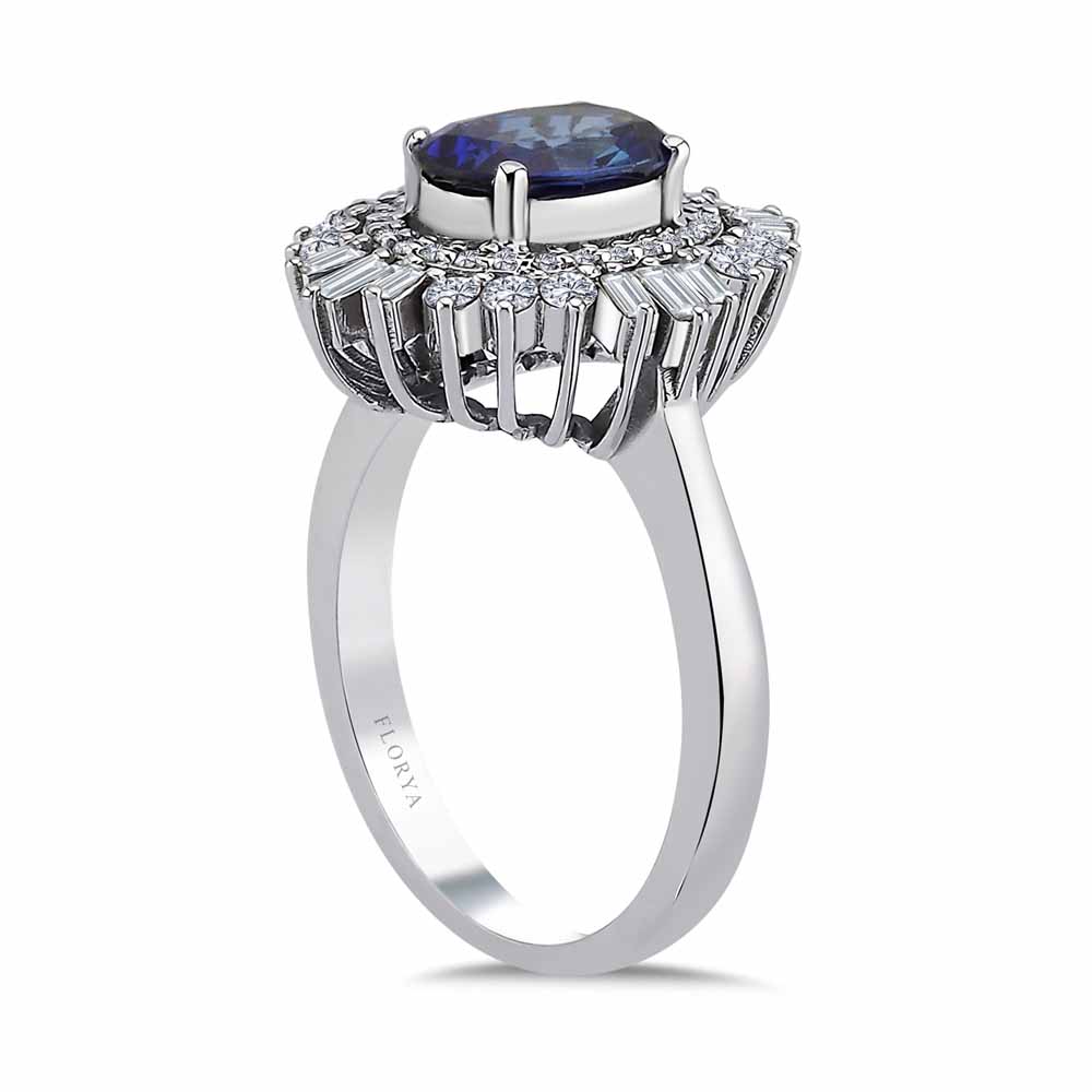 Safir Yüzükler 2,28 Karat Laboratuvar Pırlanta Oval Safir Yüzük