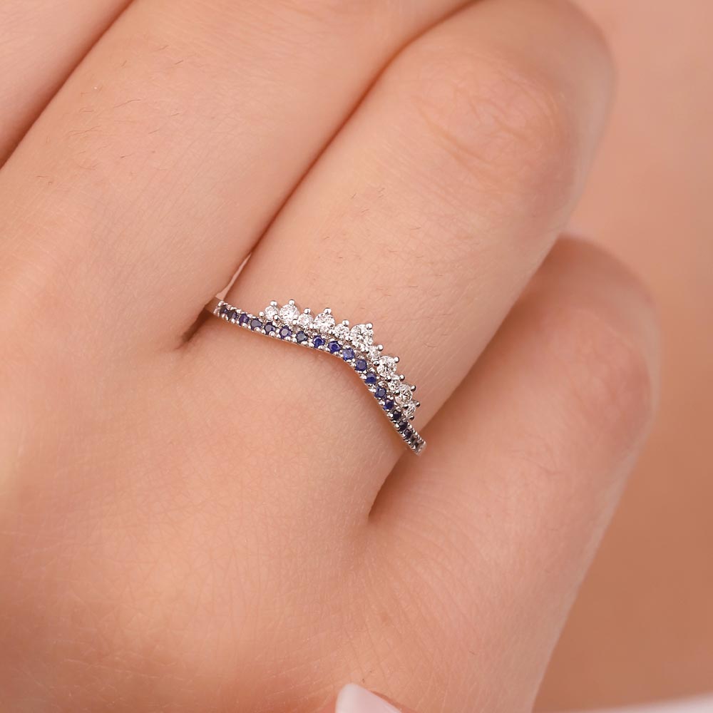 0.25 Karat Laboratuvar Pırlanta Özel Tasarım Safir Yarımtur Yüzük