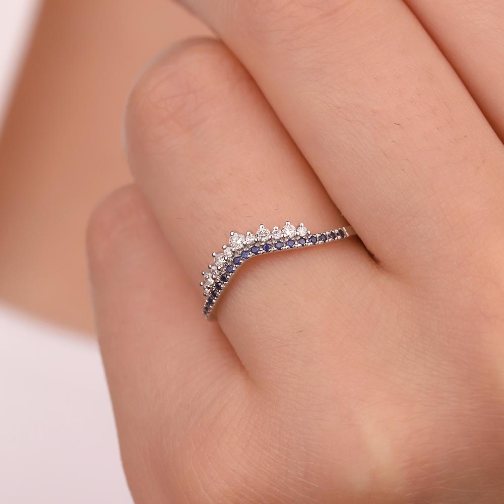 0.25 Karat Laboratuvar Pırlanta Özel Tasarım Safir Yarımtur Yüzük