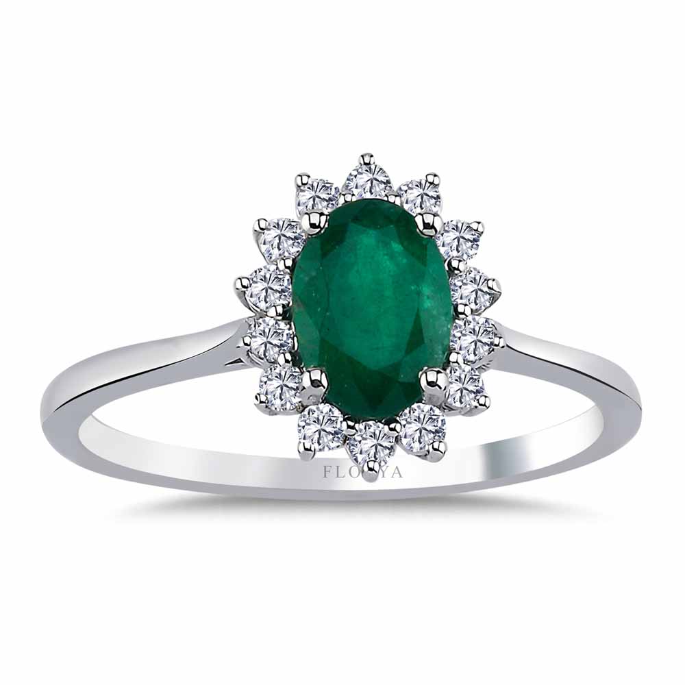 1,00 Karat Laboratuvar Pırlanta Oval Anturaj Jasmine Zümrüt Yüzük